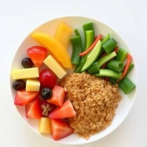 A balanced plate showcasing fruits, vegetables, protein, and whole grains.