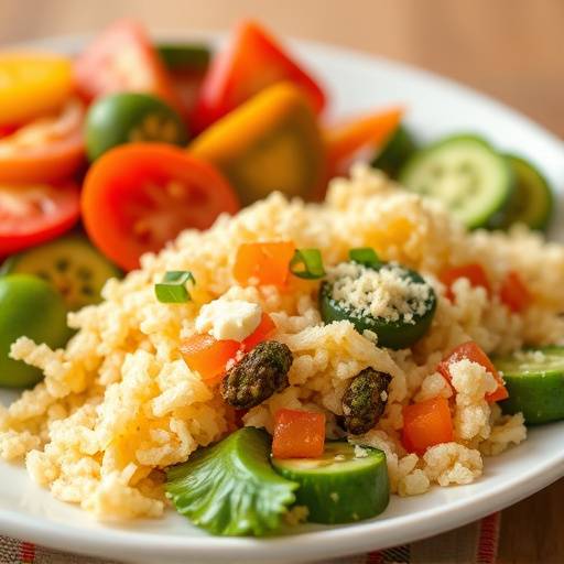 Close-up of a plate with a balanced and colorful meal, promoting healthy eating