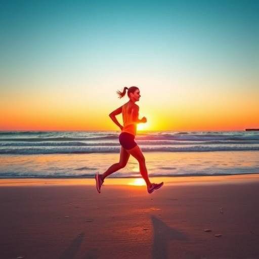 Person running on a beach at sunset, emphasizing the benefits of fitness