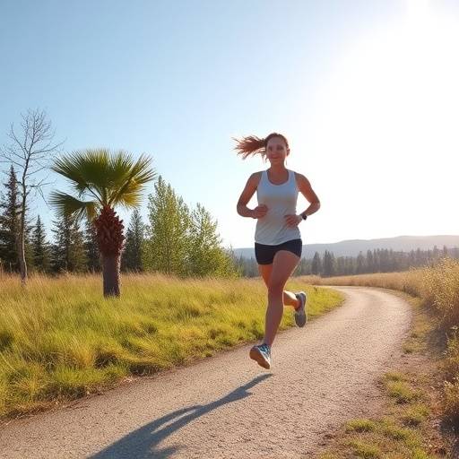 Woman running outdoors on a sunny day